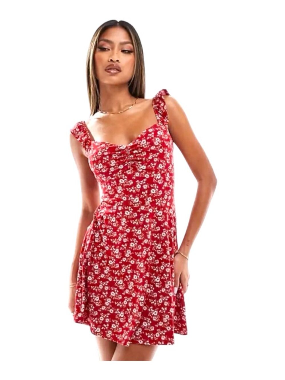 HOLLISTER Red Floral Print Mini Skort Dress - Size Small